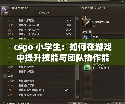 csgo 小学生：如何在游戏中提升技能与团队协作能力