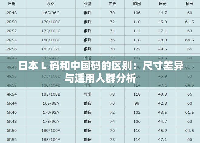 日本 L 码和中国码的区别：尺寸差异与适用人群分析