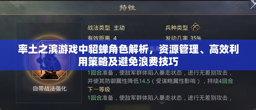 率土之滨游戏中貂蝉角色解析，资源管理、高效利用策略及避免浪费技巧