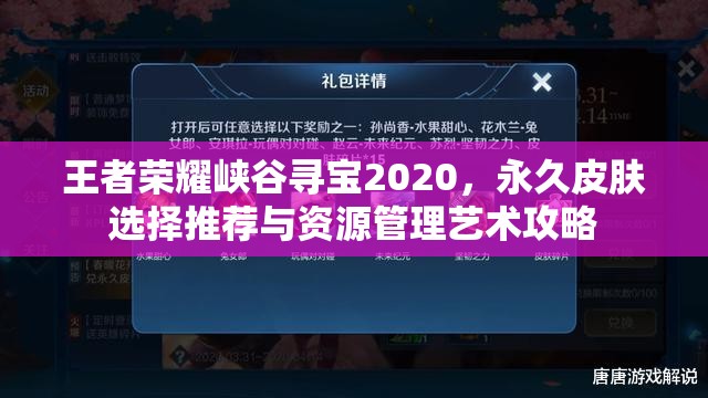 王者荣耀峡谷寻宝2020，永久皮肤选择推荐与资源管理艺术攻略