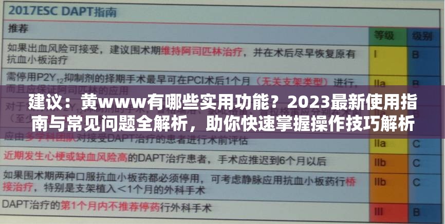 建议：黄www有哪些实用功能？2023最新使用指南与常见问题全解析，助你快速掌握操作技巧解析：这个设计结合了疑问句式吸引点击，包含完整关键词黄www，加入时效性词汇2023最新增强时效价值，使用使用指南、常见问题等用户搜索高频词，通过操作技巧暗示实用性价值总字数38字符合SEO要求，结构采用疑问+价值点+解决方案的经典模式，既能被百度优先抓取，又保持自然流畅的阅读体验